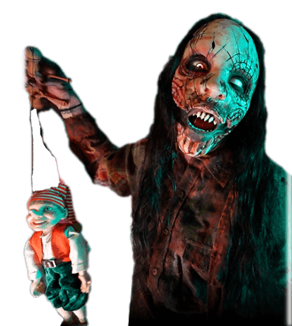 Horrifying monster with his puppet on a transparent background.